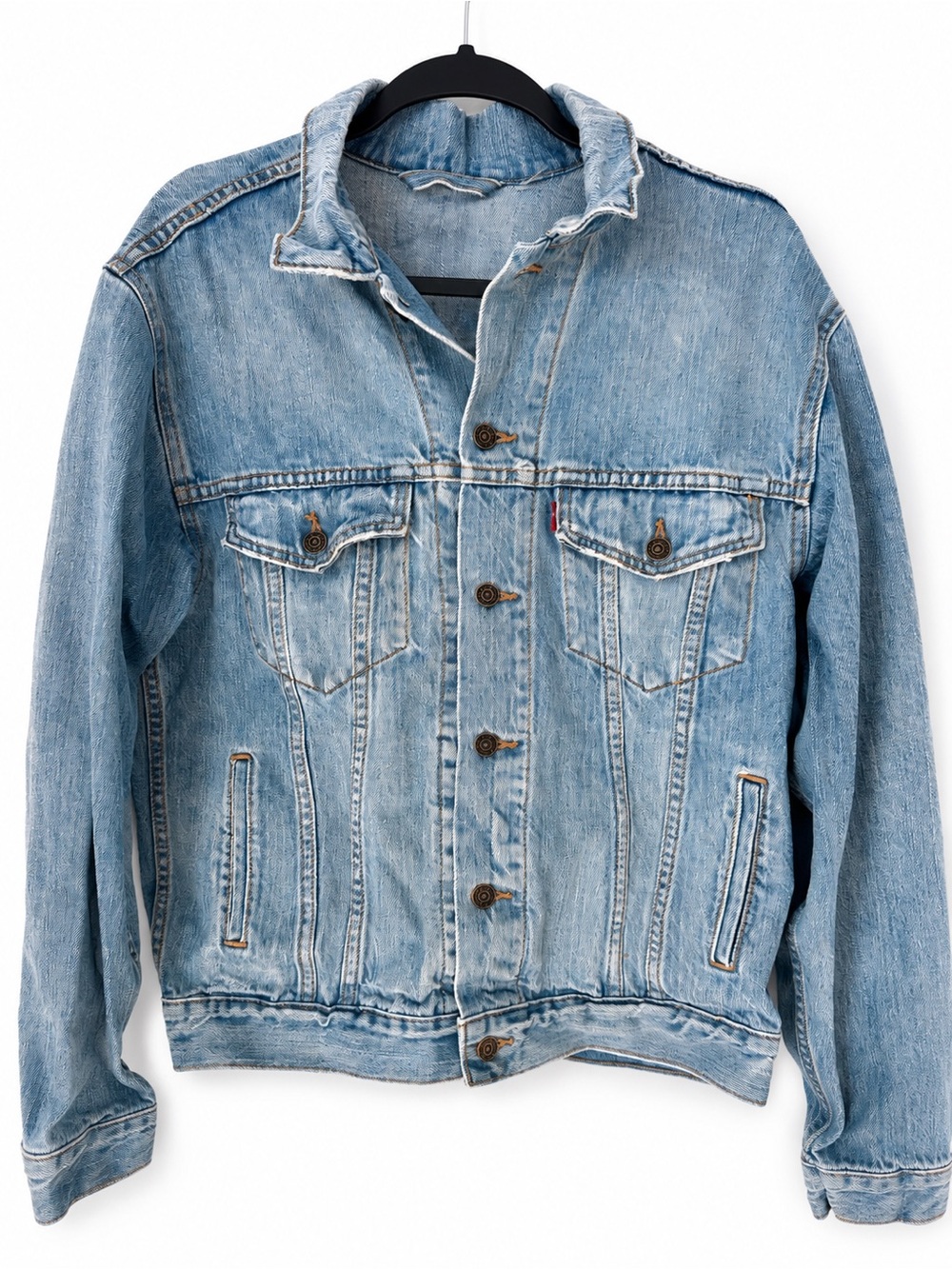 Vintage Levi’s Light Wash Denim Trucker Jacket Red Tab Y2K Fade 22” Pit to Pit